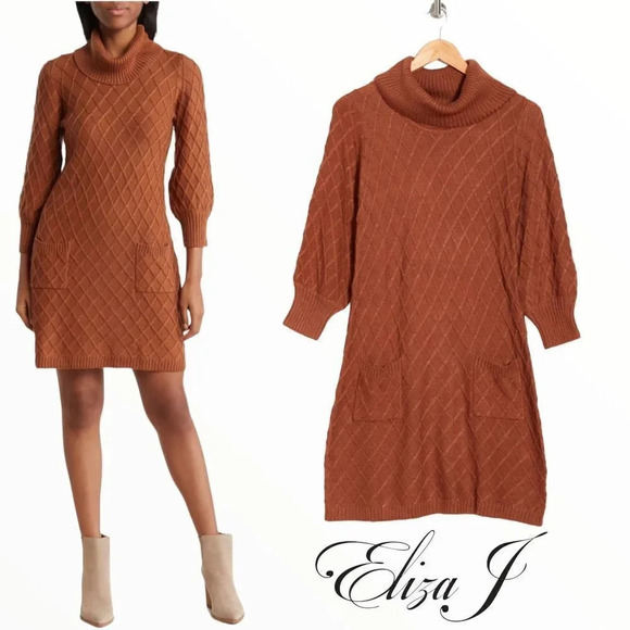 Eliza J Dresses & Skirts - ELIZA J | Nutmeg | CABLE KNIT POCKET SWEATER DRESS